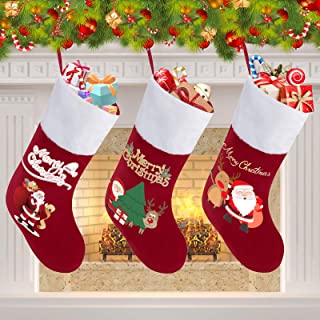 Calcetín de Navidad 3 pcs, Calcetines Decoración Navideña Medias de regalo de saco de Navidad para la decoración del árbol , navideña Para llenar y colgar