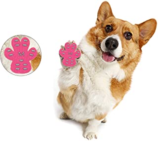 YAODHAOD Protector de huellas de perro, 24 almohadillas de tracción antideslizantes resistentes, autoadhesivas y desechables para perros, zapatos de perro, calcetines de repuesto (XL, rosa)