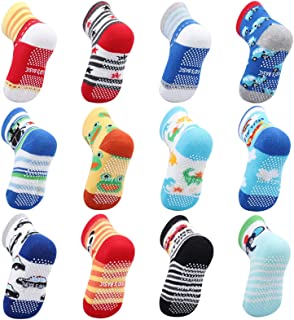 OKPOW 12 pares de calcetines antideslizantes de algodón para bebé, calcetines cálidos y cómodos, calcetines de bebé de 10 a 24 meses, colores claros
