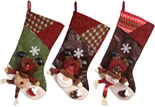Sea Team Medias de Navidad Grande Calcetines de Navidad Aguinaldo Decoracion Bolsa de Caramero Retro Hechos a Mano Juego de 3 Piezas 17.7inch