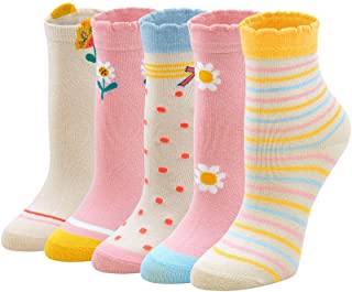 ZAKASA Calcetines de algodón para niños para bebés y niños con diseño de flores novedoso, calcetines de dibujos animados de 2 a 4 años