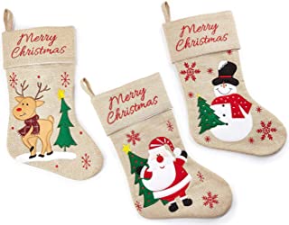 HEITMANN DECO Navidad - Set de Tres Calcetines de Yute Decorativos para llenar y Colgar - Botas de Papá Noel - decoración navideña - muñeco de Nieve, Papá Noel, Renos