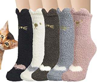5 pares de Lindos Calcetines de Invierno con Estampado de Animales Suaves y Esponjosos Calcetines Antideslizantes Calcetines de Regalo