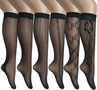 ANDIBEIQI - Calcetines de malla para mujer, 6 pares de calcetines altos de encaje, para verano, color negro Negro-2 Talla única