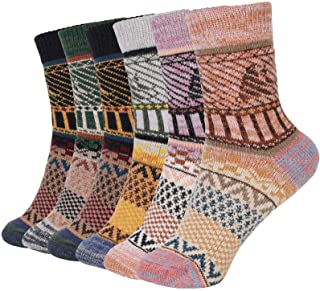 Calcetines de Lana,6 Pares Calcetines Mujer Calcetines de Lana Cálidos de Confort Casual de Mujer de Invierno Vintage Calcetines de Lana