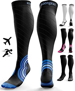 Calcetines de Compresi¢n para Hombres y Mujeres - Medias de Compresion para Deporte - Maratones - Enfermeras - Estr‚s tibial Interior - Durante Embarazo (S/M (35-42), Negro/Azul Marino)