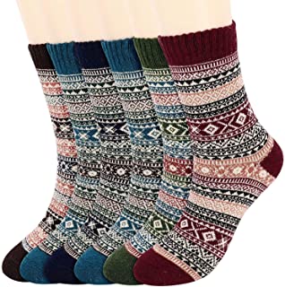 Calcetines Invierno Mujer, 6 Pares Calcetines Termicos Mujer, Lana Calcetines para Hombres y Mujeres de Punto de Estilo Vintage Grueso Cálidos Calcetines Cómodos EU 35-42